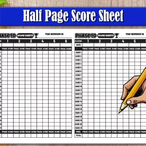 Phase 10 Card Game Score Sheet