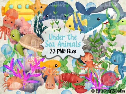 Cute illustrated sea creatures ideal for kids’ crafts, printables, and learning tools.