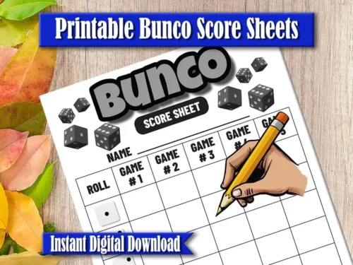 Single-page printable Bunco score sheet designed for tracking points and wins during Bunco games.