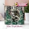 20oz skinny tumbler wrap with “Born to Fish” slogan and bold bass fish illustration