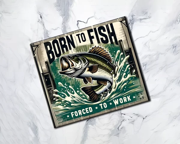 Fishing tumbler wrap PNG file with vintage bass fish graphic