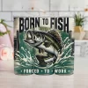 Sublimation tumbler wrap featuring “Forced to Work” fishing quote and jumping fish