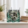 20oz skinny tumbler wrap with funny quote “Born to Fish, Forced to Work” and a jumping bass fish