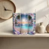 Tropical palm tree and beach scene sublimation PNG for tumblers.