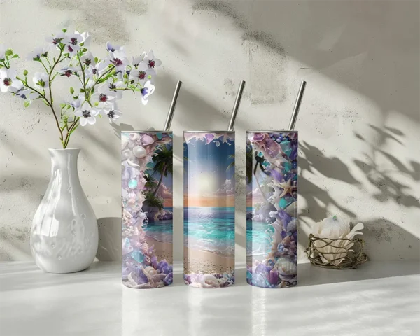 PNG file of a beach scene tumbler wrap with sand and waves.