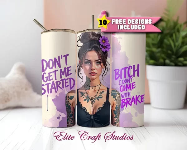 Sassy tumbler wrap PNG design for 20oz cups with attitude and personality, ideal for sublimation projects.