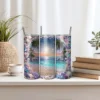 Printable tropical wrap for sublimation on 20 oz skinny tumblers.