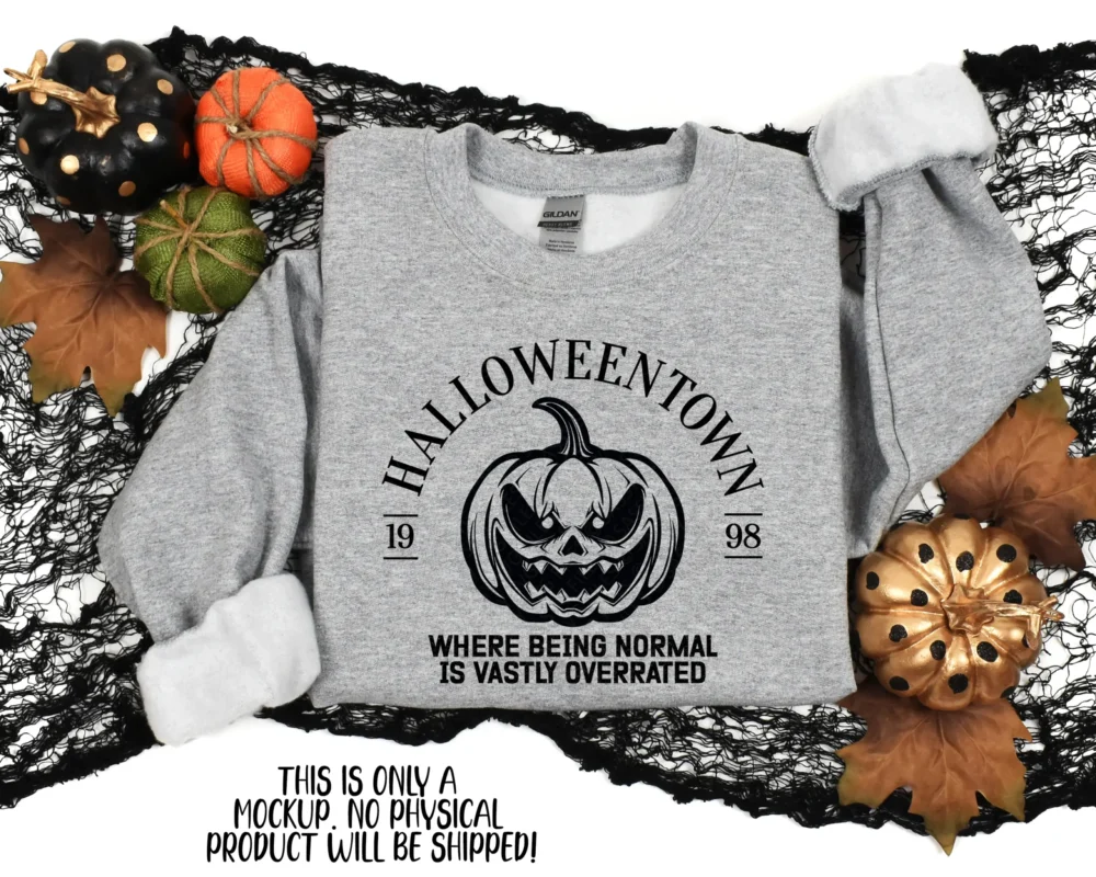 👕 Grey sweatshirt laid flat with Halloween Town 1998 SVG