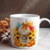 It’s Fall Y’all PNG featuring autumn coffee cup, sunflower, pumpkins, and buffalo plaid bow sublimation design