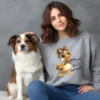 Grey sweatshirt mockup with sassy duck design and dog