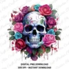 Gothic Floral Skull Digital PNG Download