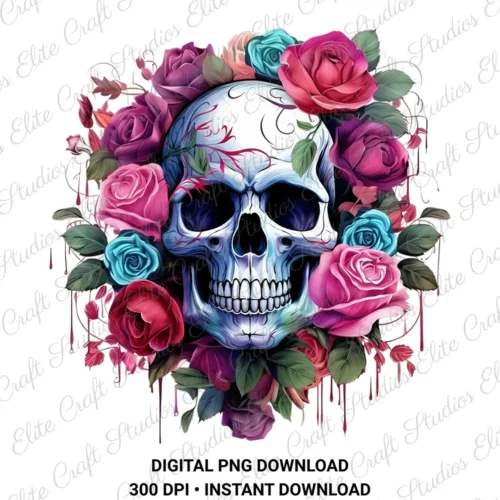 Gothic Floral Skull Digital PNG Download