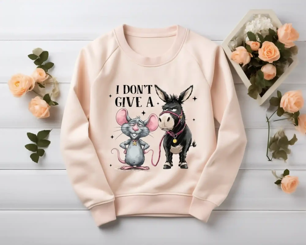 Blush sweatshirt with funny donkey PNG artwork