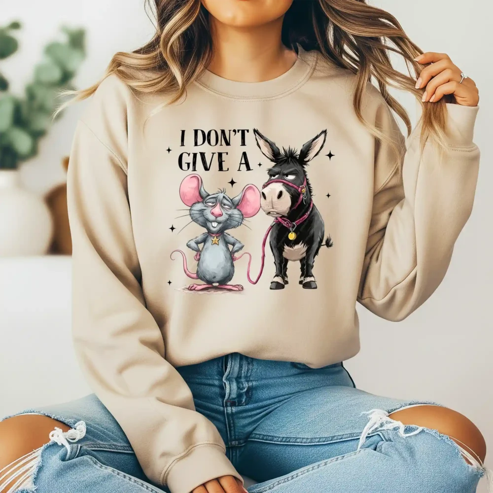 Light brown sweatshirt displaying humorous funny donkey PNG illustration