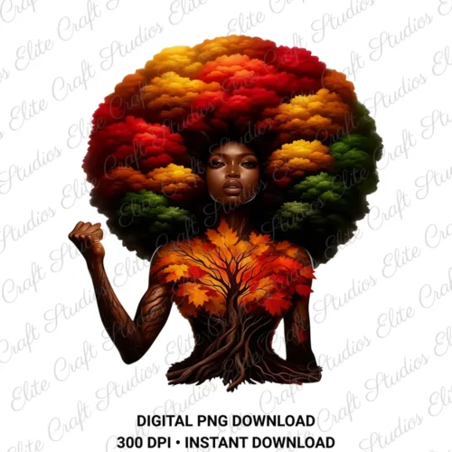 Afro Tree Woman Black Queen Digital PNG Download