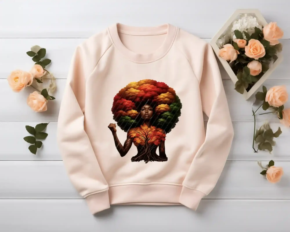 Blush sweatshirt mockup featuring black queen afro art design