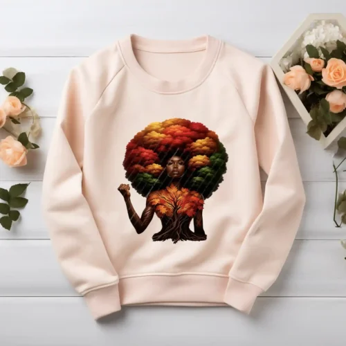 Blush sweatshirt mockup featuring black queen afro art design