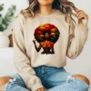 Afro Tree Woman PNG Lifestyle mockup showing natural hair art design on brown sweatshirt