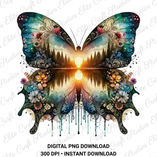 Boho Sunset Butterfly Digital PNG Download