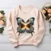 Enchanting forest butterfly graphic on a blush sweatshirt.