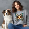 Girl and dog with a grey Boho Sunset Butterfly PNG shirt