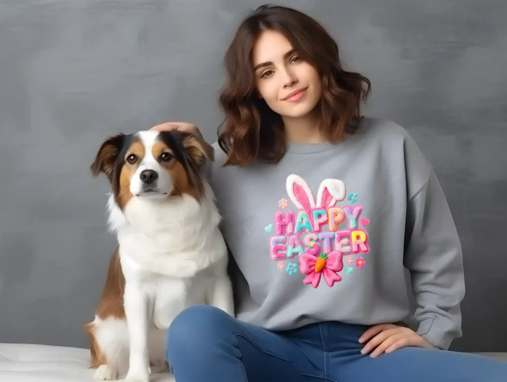 Happy Easter PNG pastel bunny ears carrot bow design