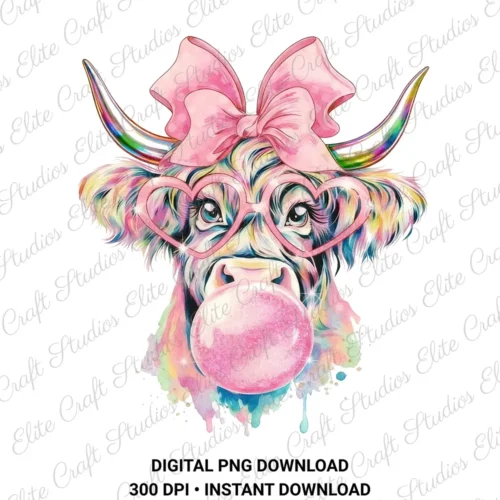Coquette Highland Cow Digital PNG Download