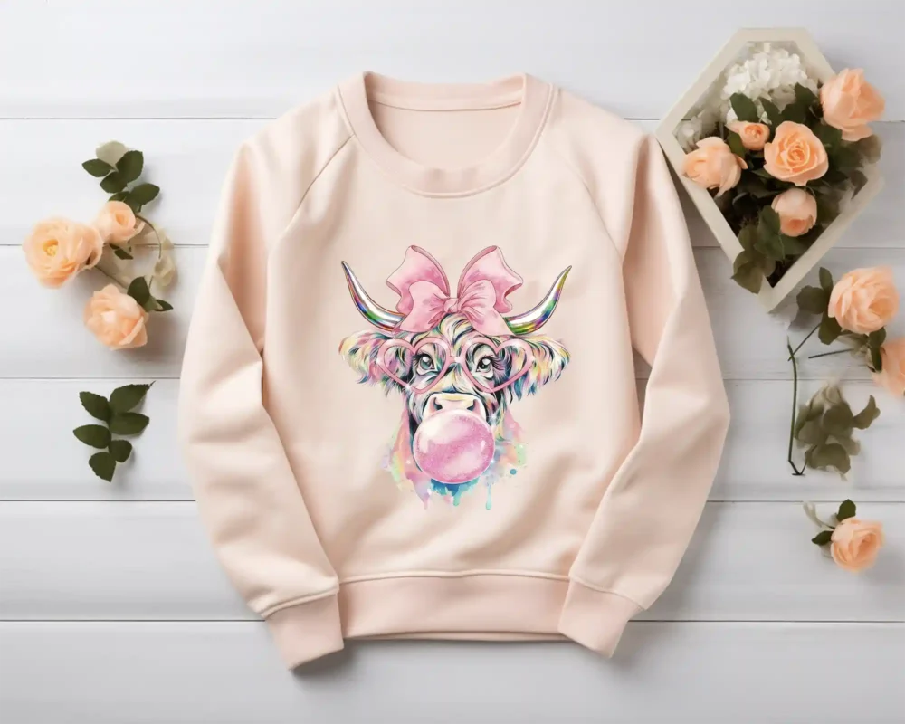 Blush sweatshirt featuring cute coquette cow design