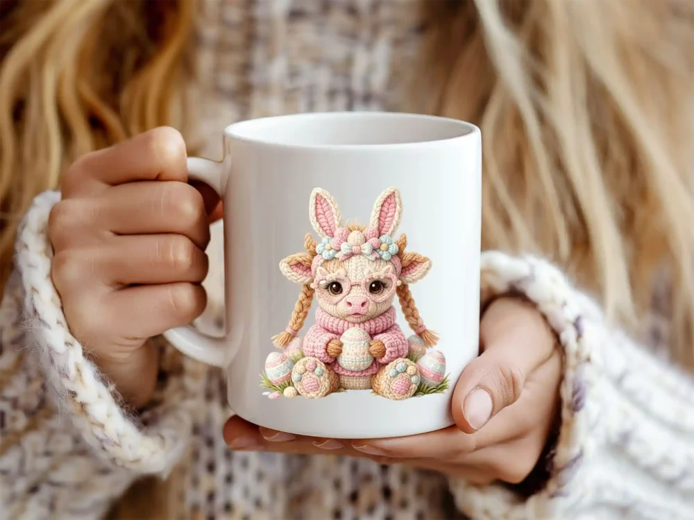 Easter highland cow design on white mug