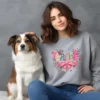 Girl and dog with a grey Floral Teacher Faux Knitted PNG shirt