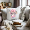 Cute pastel highland cow artwork printed on decorative pillow