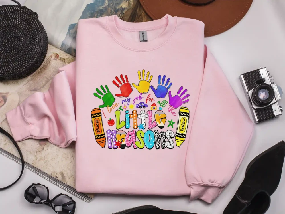 Light pink sweatshirt featuring the Little Reasons Teacher PNG