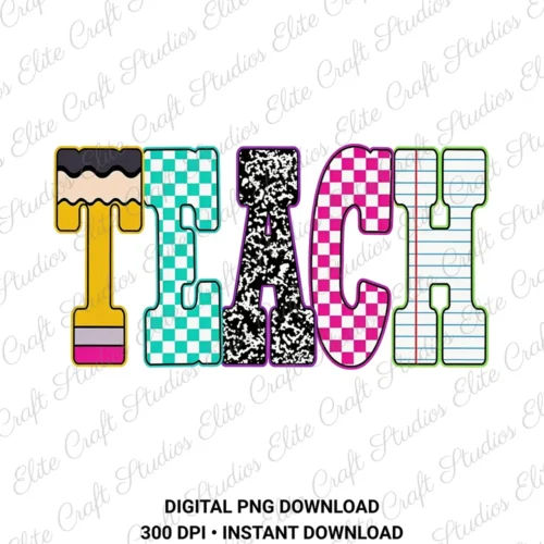 Neon Checkered Teach Digital PNG Download