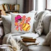 Decorative white pillow featuring floral softball bow sublimation design