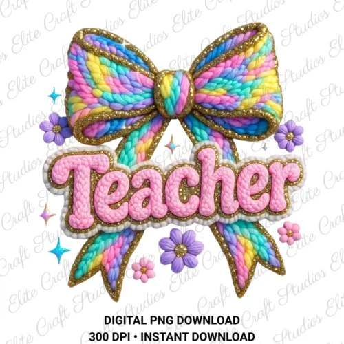 Rainbow Knitted Teacher Digital PNG Download