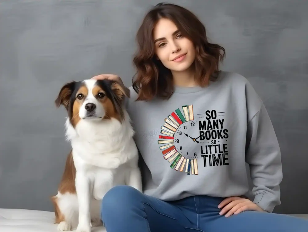 Grey sweatshirt featuring So Many Books So Little Time PNG