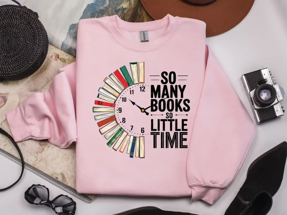 Light pink sweatshirt with book lover sublimation design