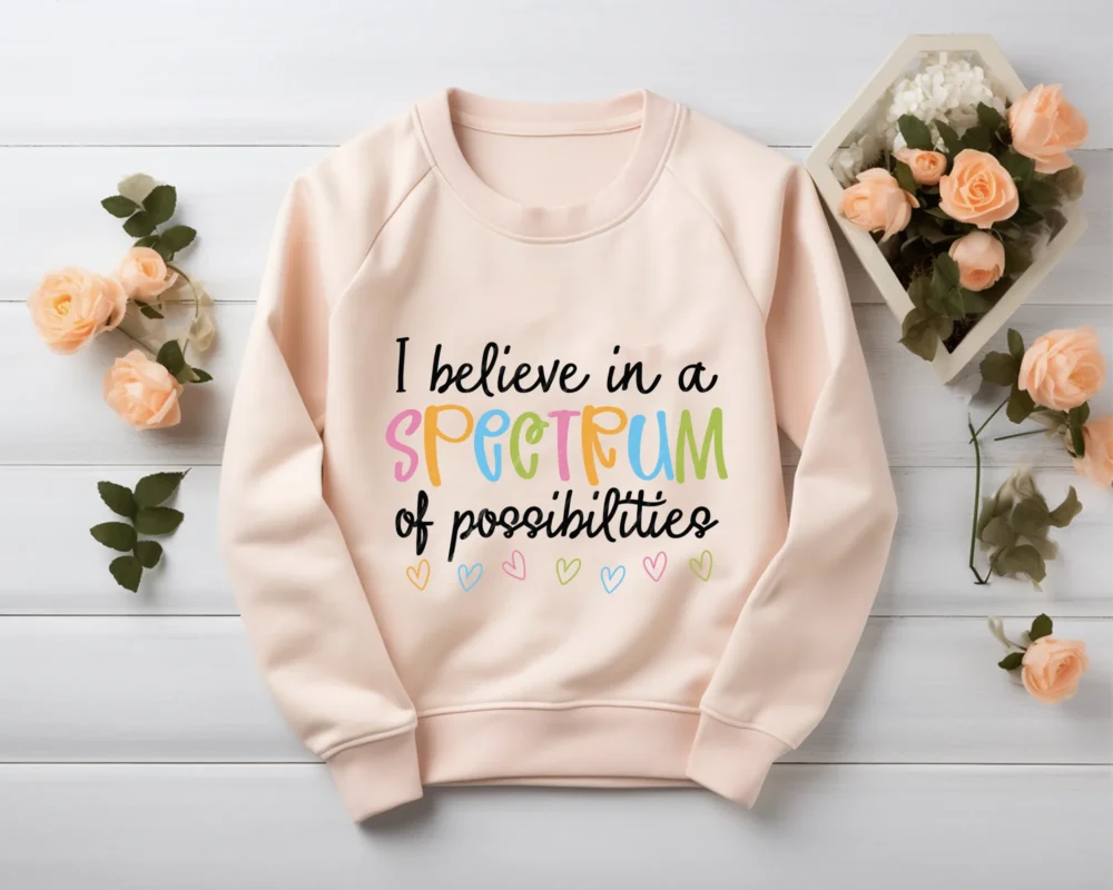 Light blush sweatshirt featuring the Spectrum of Possibilities PNG