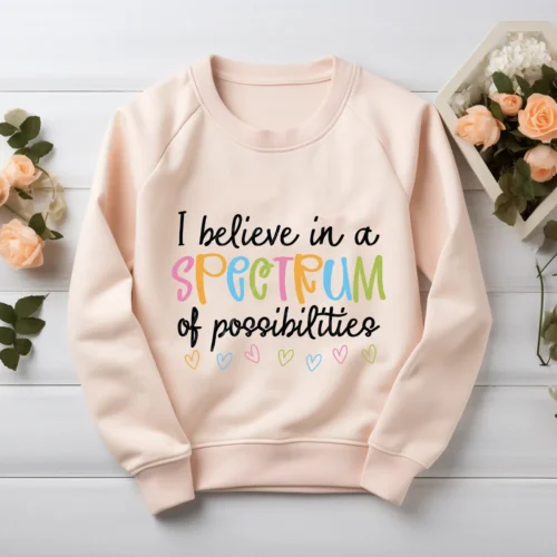 Light blush sweatshirt featuring the Spectrum of Possibilities PNG
