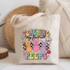 Canvas tote bag featuring a retro Easter teacher design