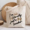 Canvas tote bag featuring a chic leopard print teacher design