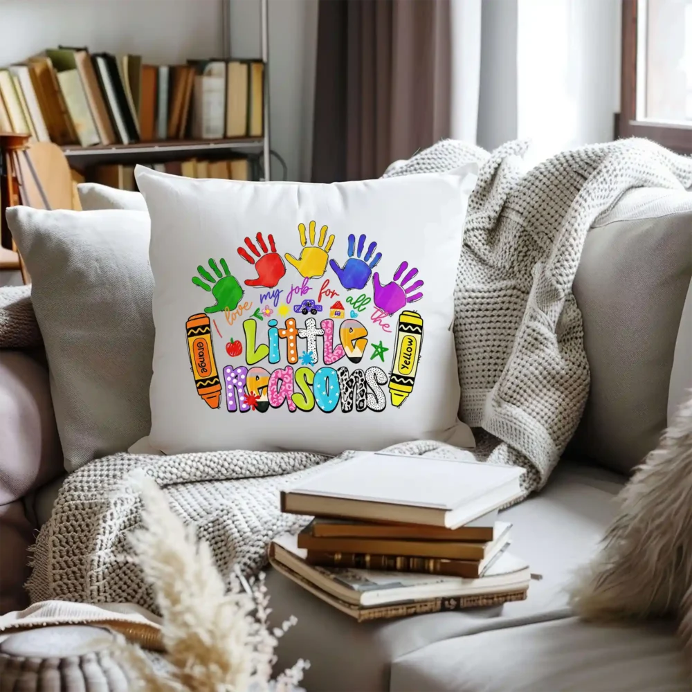 Decorative school pillow with a teacher sublimation print