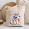 Cute unicorn rainbow PNG design on tote bag