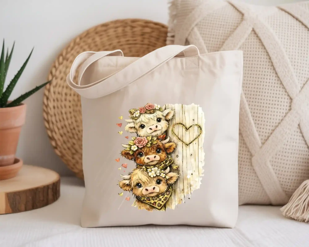 Canvas tote bag featuring cute peeking cow design