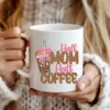 Coffee Lover Sublimation design on a white mug held by a woman