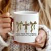 White coffee mug featuring the Coquette Christian Mama PNG design