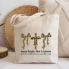 Canvas tote bag featuring a high-quality faith based design