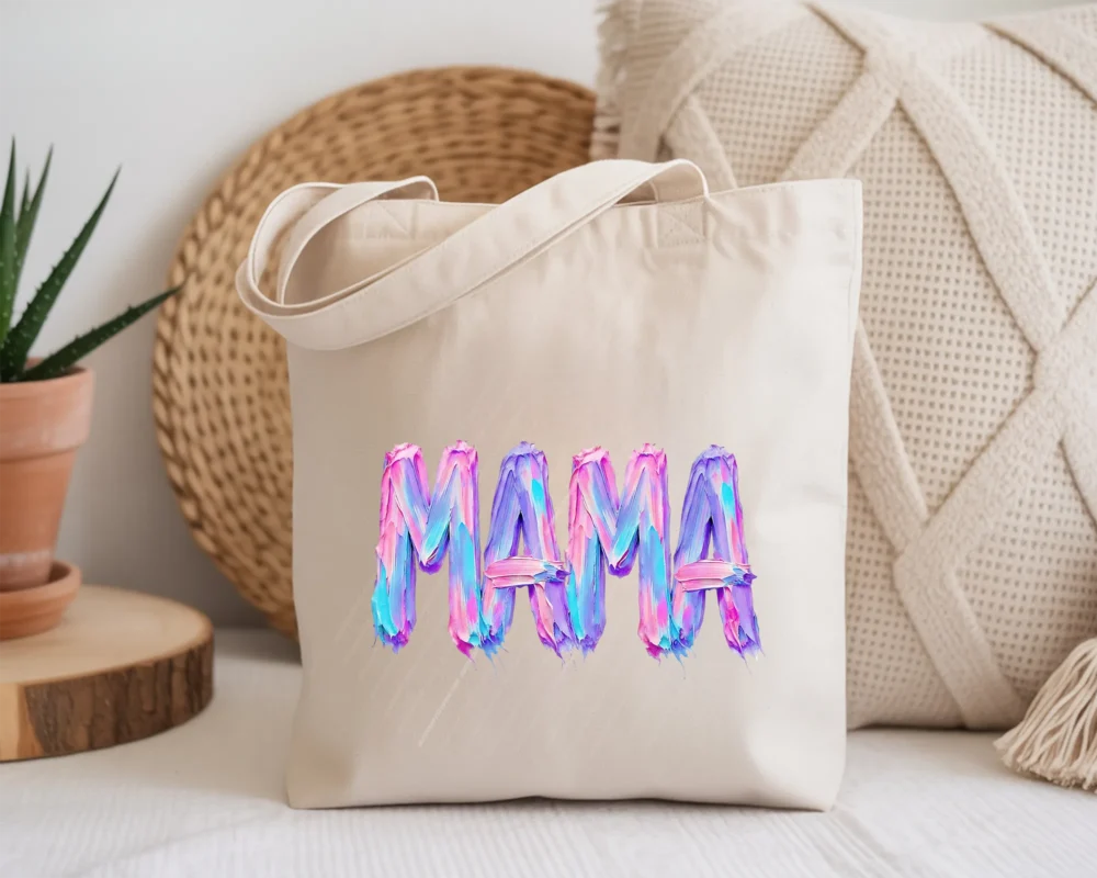 Canvas tote bag featuring a hand painted brushstroke design