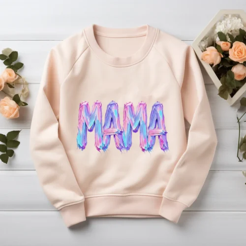 MAMA Hand Painted PNG printed on a blush sweatshirt