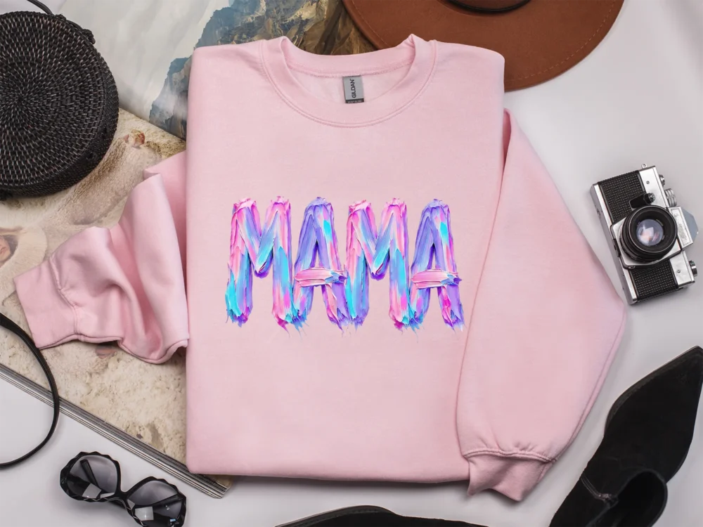 MAMA Hand Painted PNG featured on a light pink top